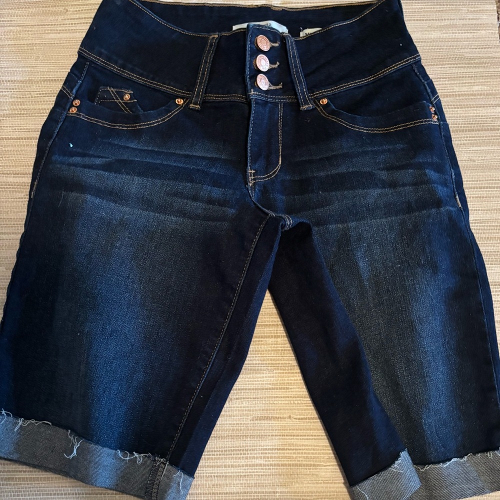 Denim Bermuda Shorts with Copper Buttons